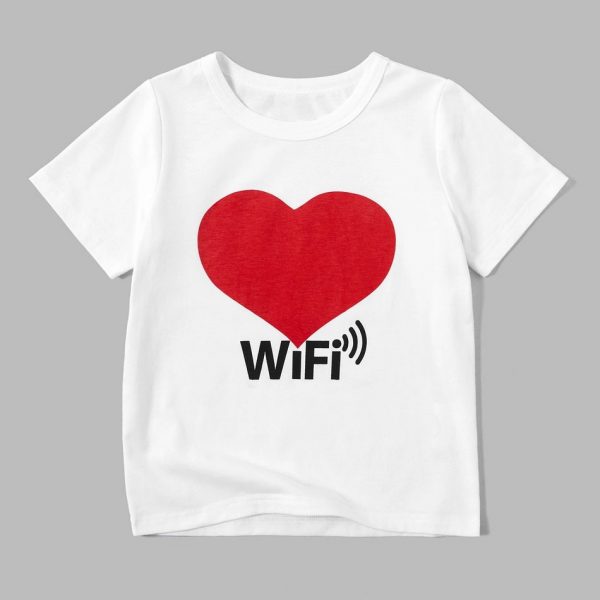 A white t-shirt with a red heart on it Description automatically generated