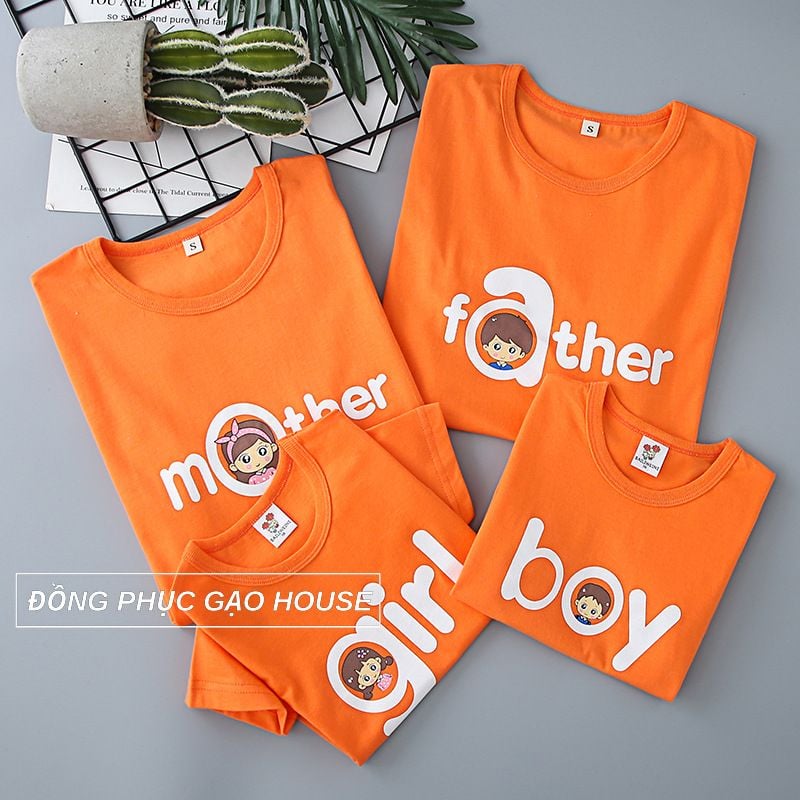 Áo gia đình đi biển màu cam rực rỡ