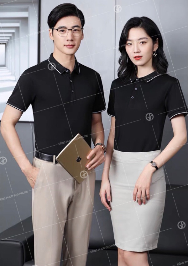 Mẫu áo đồng phục công ty màu đen thời thượng