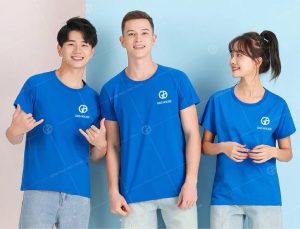 Đồng phục công ty cổ tròn màu xanh dương DTC080