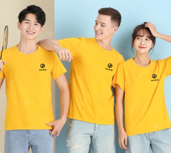 Mẫu áo phông đồng phục công ty màu vàng cổ tròn cotton 100%