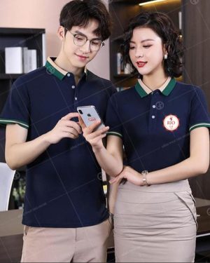 Đồng phục công ty màu xanh đậm phối cổ xanh két DTC076