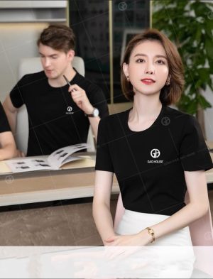 Đồng phục công ty cổ tròn màu đen thời thượng DTC082