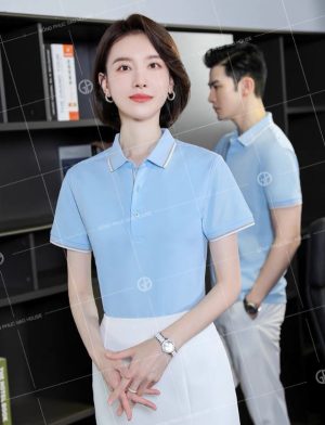 Mẫu áo đồng phục công ty màu xanh biển thời trang
