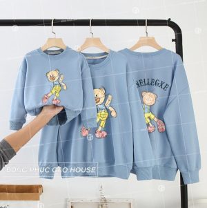 Áo gia đình mùa đông gấu màu xanh dương