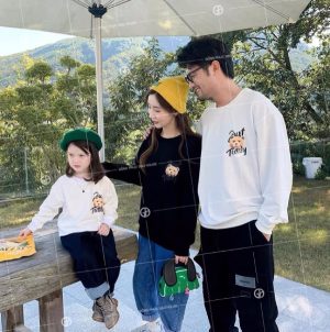 Áo gia đình mùa đông in đầu gấu cute