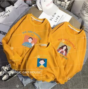 Áo gia đình mùa đông khuôn mặt chibi xinh xắn