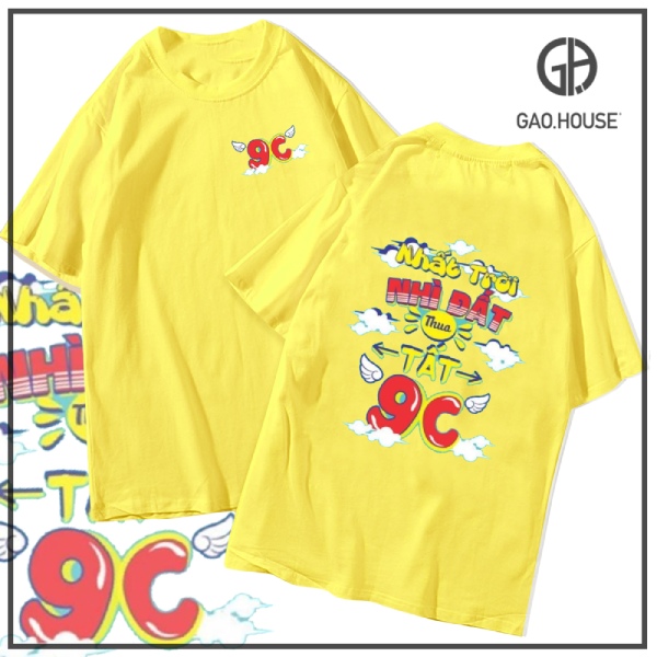 Mẫu thiết kế áo lớp 9C màu vàng với slogan độc đáo