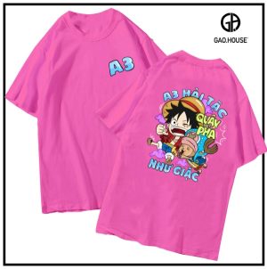 Áo lớp Oversize màu hồng nhạt in hình hải tặc