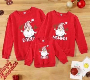 Set áo gia đình noel màu đỏ tươi dài tay