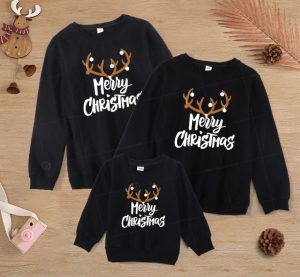 Áo đồng phục gia đình noel màu đen in hình Merry Christmas