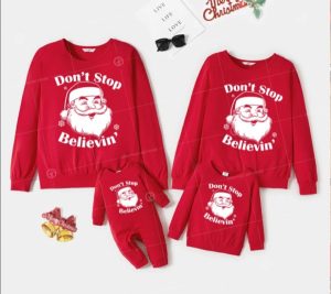 Áo gia đình noel màu đỏ dài tay Don't Stop Believin
