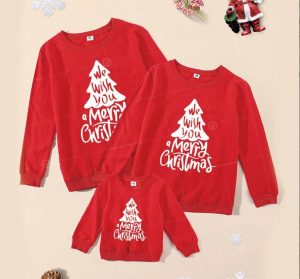 Áo nỉ bông gia đình noel màu đỏ dài tay