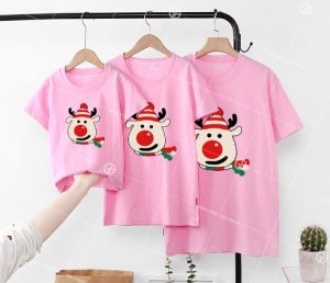 Đồng phục gia đình màu hồng sen cổ tròn cotton cute
