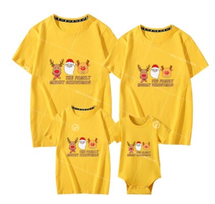 Áo gia đình giáng sinh màu vàng đậm in hình noel