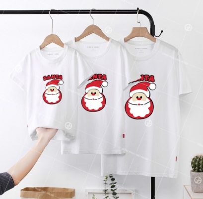Áo gia đình dịp giáng sinh màu trắng cổ tròn santa
