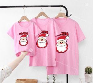 Set đồng phục gia đình Noel màu hồng cánh sen Santa