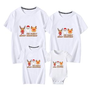 Áo gia đình noel màu trắng tinh cotton cổ tròn 100%