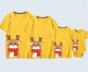Set áo gia đình giáng sinh màu vàng cổ tròn cotton