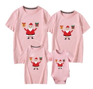 Áo gia đình Noel cotton màu hồng nhạt