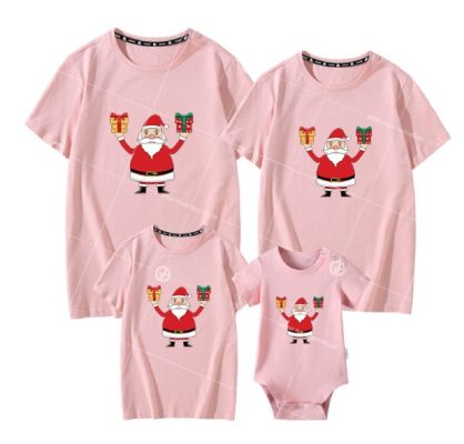 Áo gia đình Noel cotton màu hồng nhạt