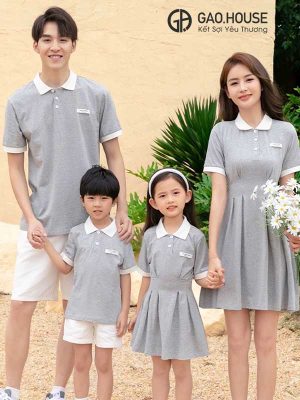 Áo váy dáng xòe màu xám phối cổ trắng thời trang
