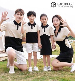 Áo váy gia đình có cổ thiết kế phối màu đẹp mắt