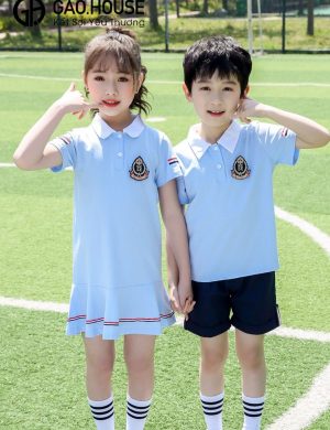 Váy đồng phục học sinh mầm non dáng xòe màu xanh thiên thanh