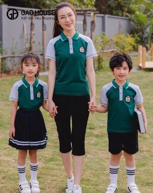 Đồng Phục Học Sinh Mẫu Giáo Màu Xanh Lá Phối Xám