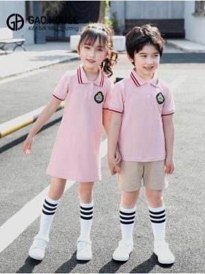 Áo váy đồng phục mầm non màu hồng đẹp, dễ thương