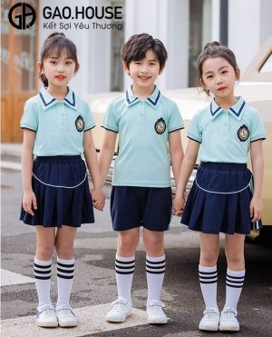 Đồng phục học sinh mầm non cổ bẻ màu xanh da trời