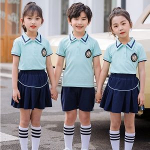Áo polo đồng phục mầm non màu xanh cổ lé xanh than