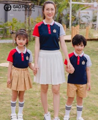 Áo đồng phục mầm non đẹp may cầu vai rộng