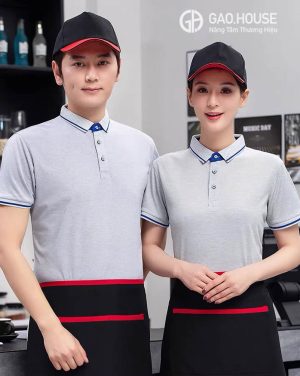 Áo đồng phục nhà hàng đẹp màu kem chuyên nghiệp
