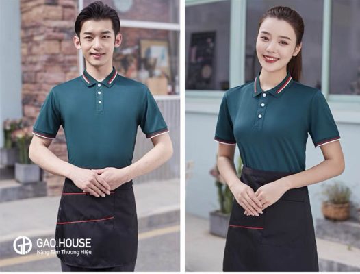 Mẫu áo đồng phục nhà hàng có cổ màu xanh đen