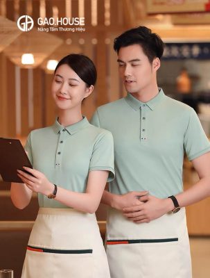 Áo đồng phục nhà hàng có cổ trơn màu form suông