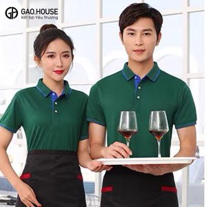 Áo đồng phục nhà hàng có cổ màu xanh lá cây