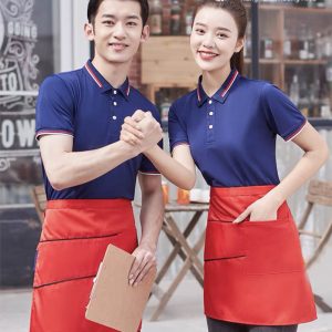 Áo đồng phục nhà hàng màu xanh dương cổ bẻ thanh lịch