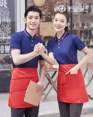 Áo đồng phục nhà hàng màu xanh dương cổ bẻ thanh lịch