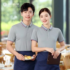 Mẫu áo đồng phục nhà hàng đẹp màu xám lịch sự