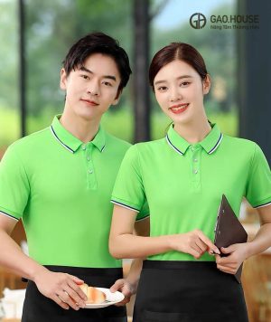 Mẫu áo đồng phục nhà hàng màu xanh nõn chuối