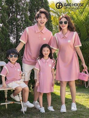 Áo váy gia đình dáng suông phối màu thời trang