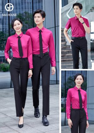 Áo sơ mi đồng phục công ty màu hồng đậm