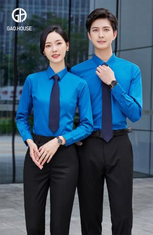Áo sơ mi đồng phục công sở màu xanh dương