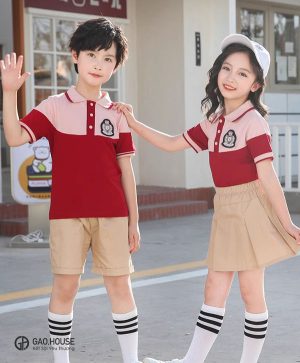 Đồng phục mầm non cầu vai hồng DMN07