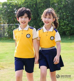 Đồng phục mầm non màu vàng cầu vai DMN02