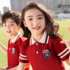 Áo đồng phục mầm non tone đỏ line trắng