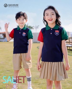 Áo mầm non màu xanh than phối sắc DMN14