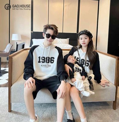 Áo hoodie gia đình mùa đông Trắng Đen