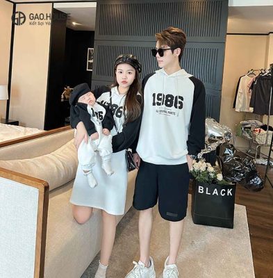 Áo hoodie gia đình mùa đông Trắng Đen